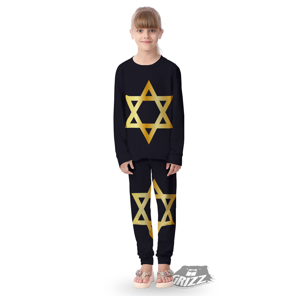 Star Of David Golden Print Kid's Pajamas-grizzshop