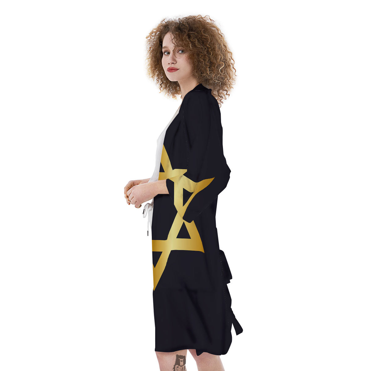 Star Of David Golden Print Kimono-grizzshop