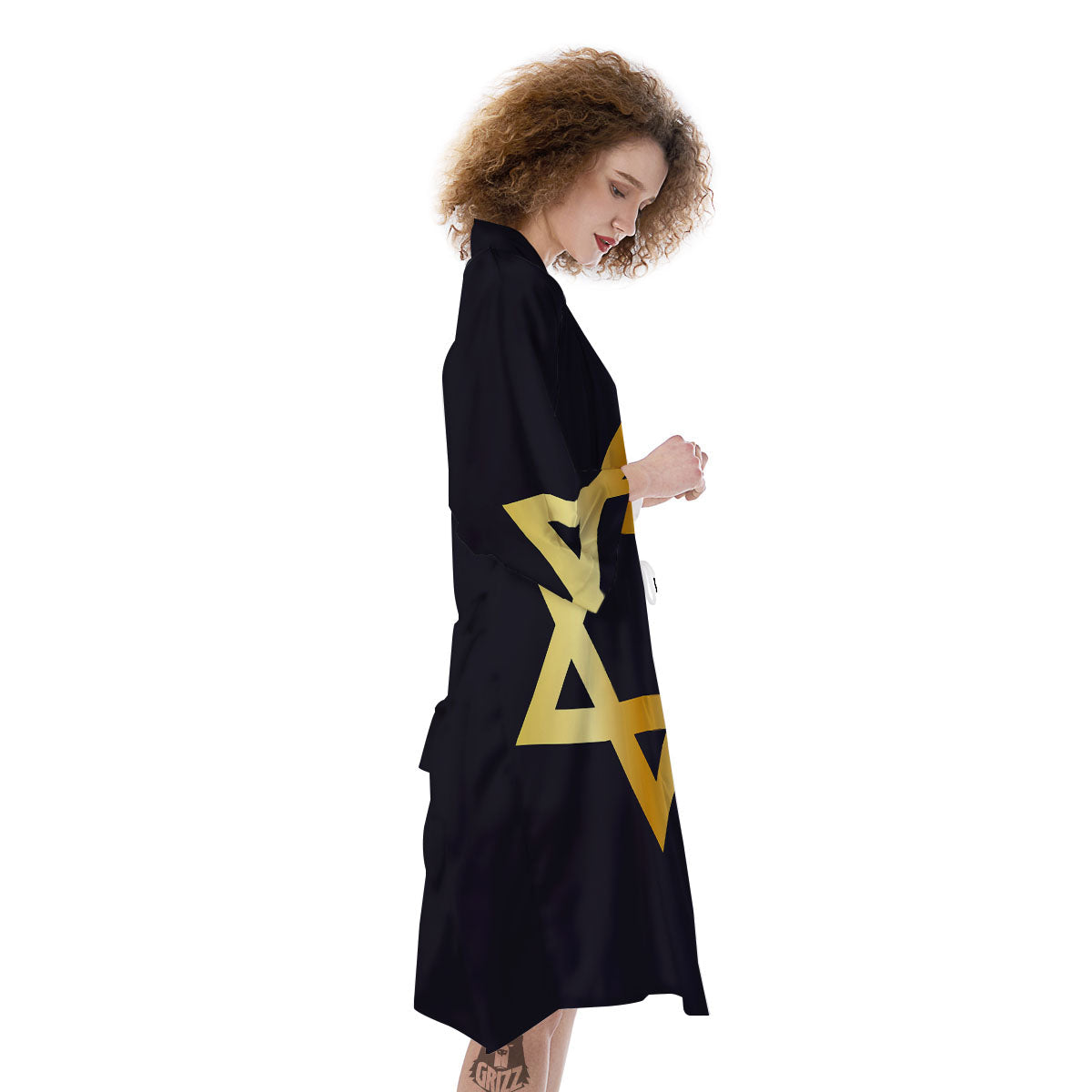 Star Of David Golden Print Kimono-grizzshop