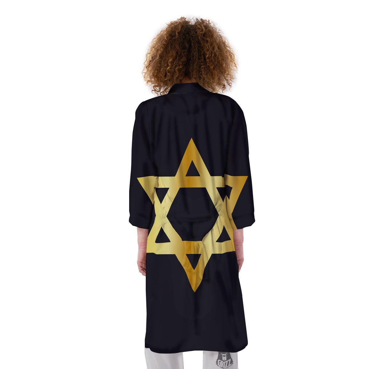 Star Of David Golden Print Kimono-grizzshop
