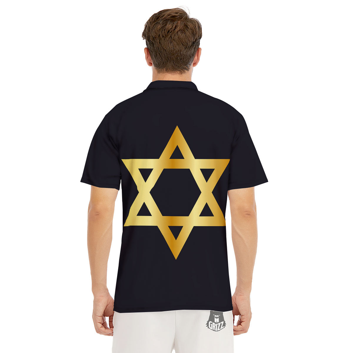 Star Of David Golden Print Men's Golf Shirts-grizzshop