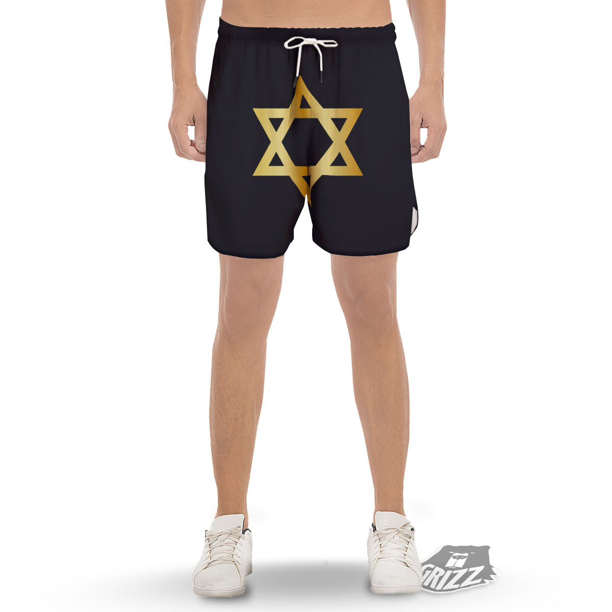 Star Of David Golden Print Men's Gym Shorts-grizzshop
