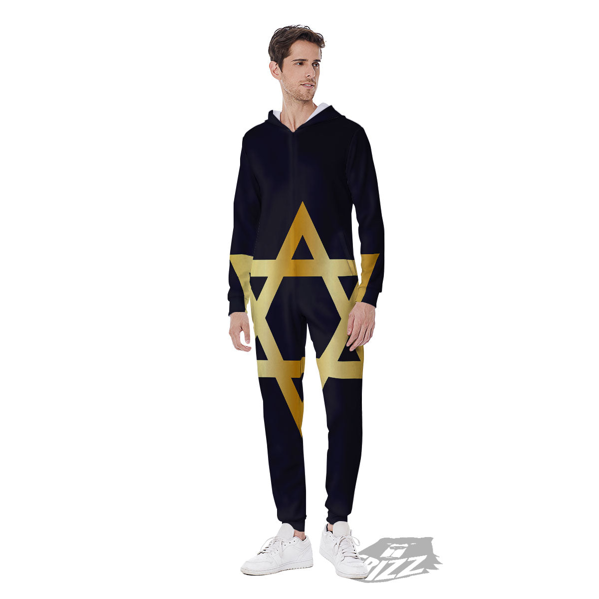Star Of David Golden Print Men's Jumpsuit-grizzshop