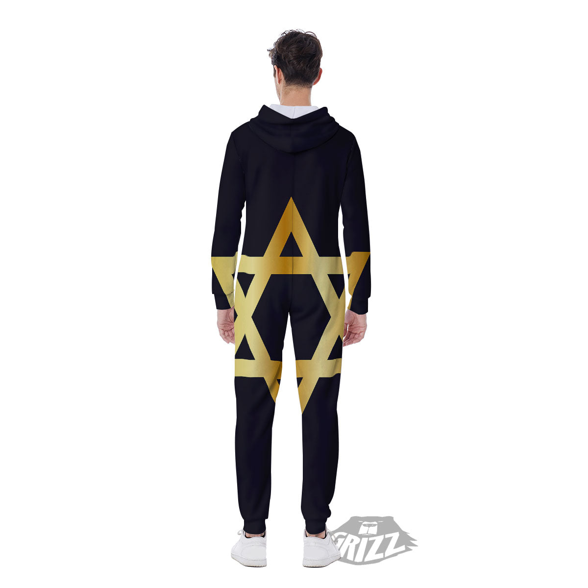 Star Of David Golden Print Men's Jumpsuit-grizzshop