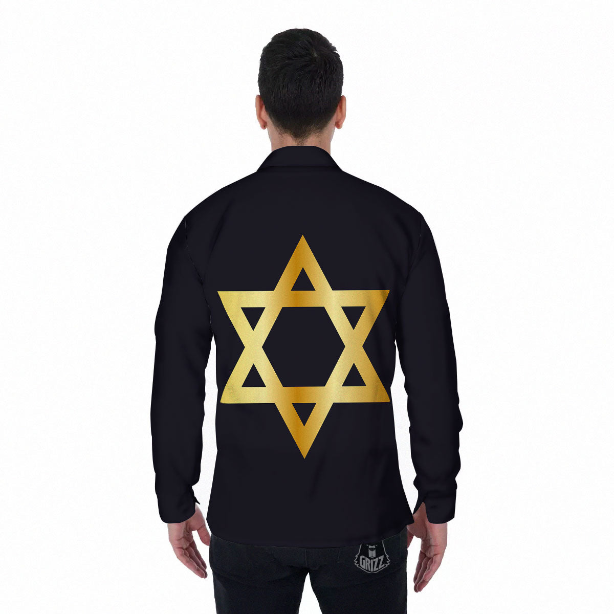 Star Of David Golden Print Men's Long Sleeve Shirts-grizzshop