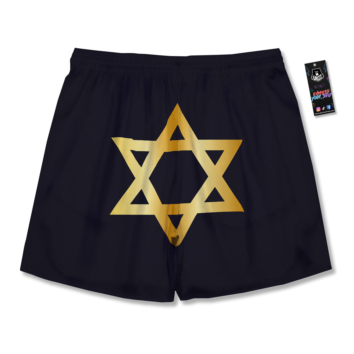 Star Of David Golden Print Men's Running Shorts-grizzshop