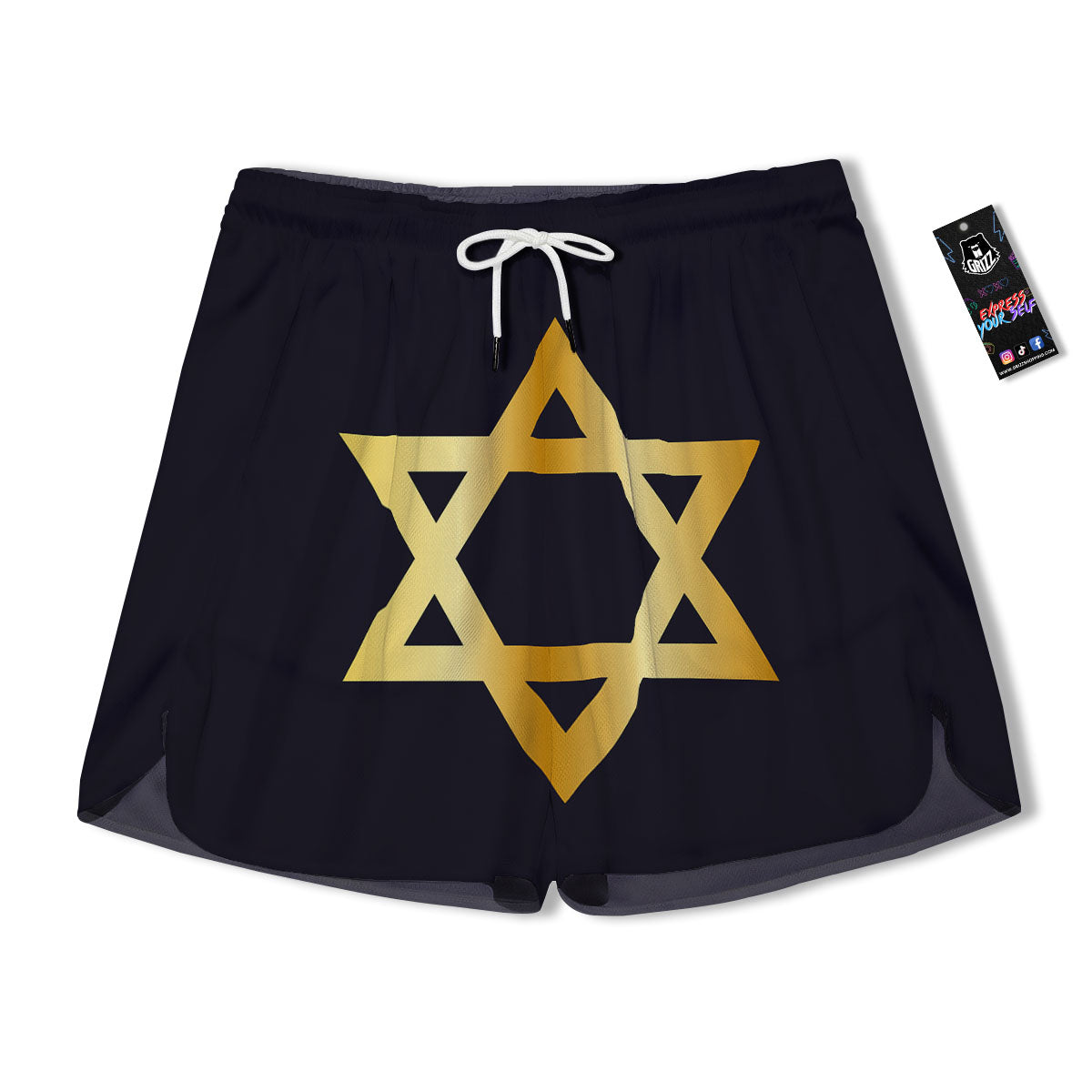 Star Of David Golden Print Men's Running Shorts-grizzshop