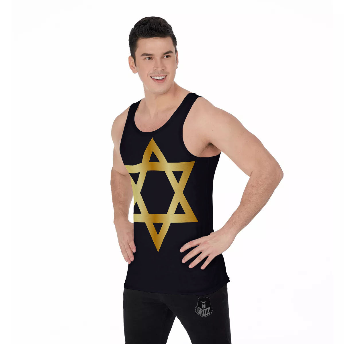 Star Of David Golden Print Men's Tank Top-grizzshop