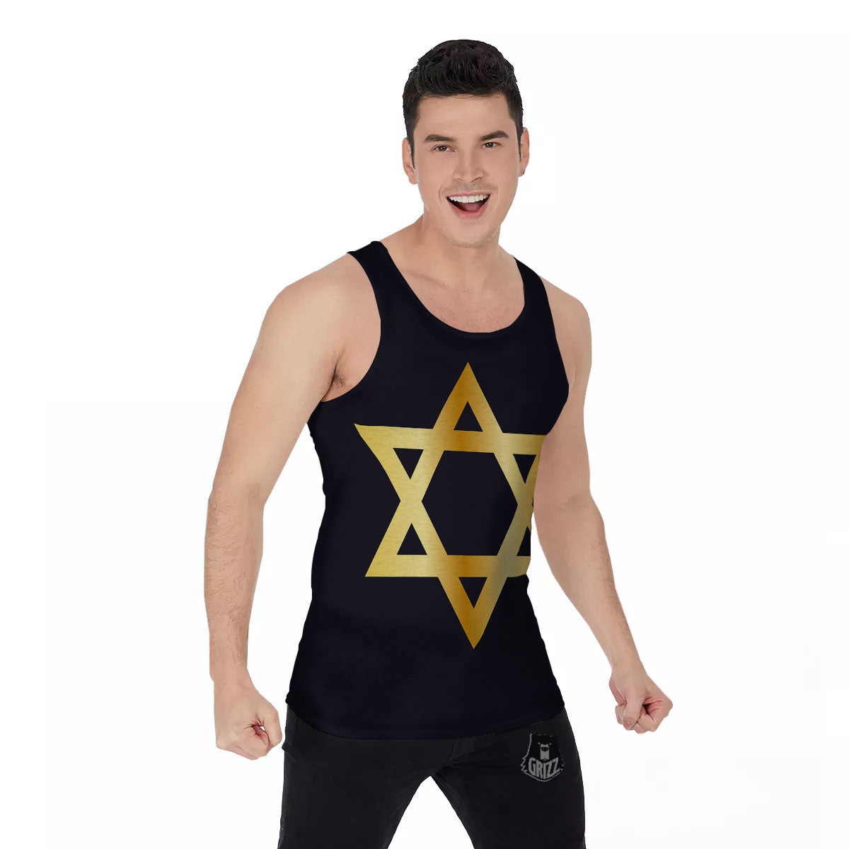 Star Of David Golden Print Men's Tank Top-grizzshop