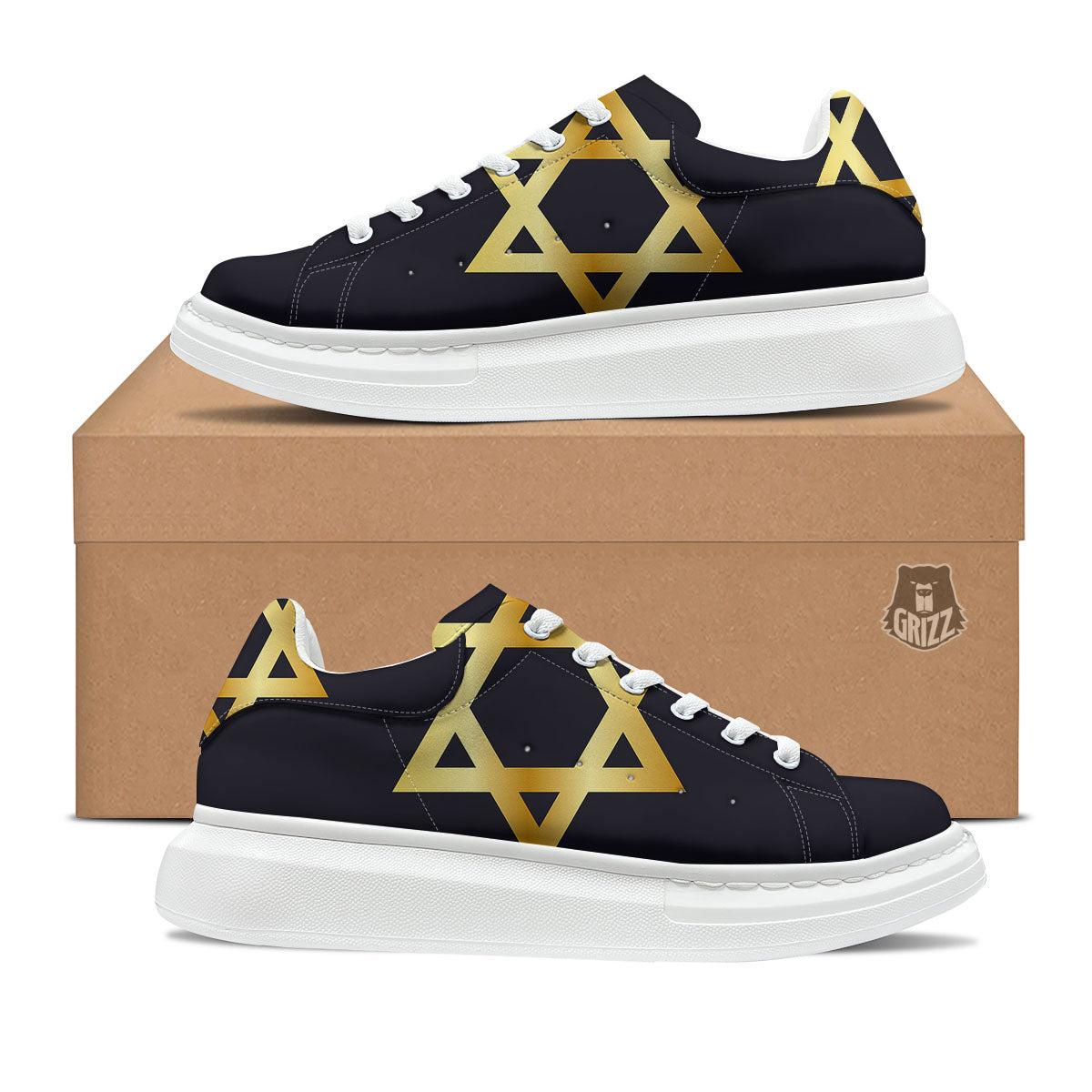 Star Of David Golden Print Platform Shoes-grizzshop