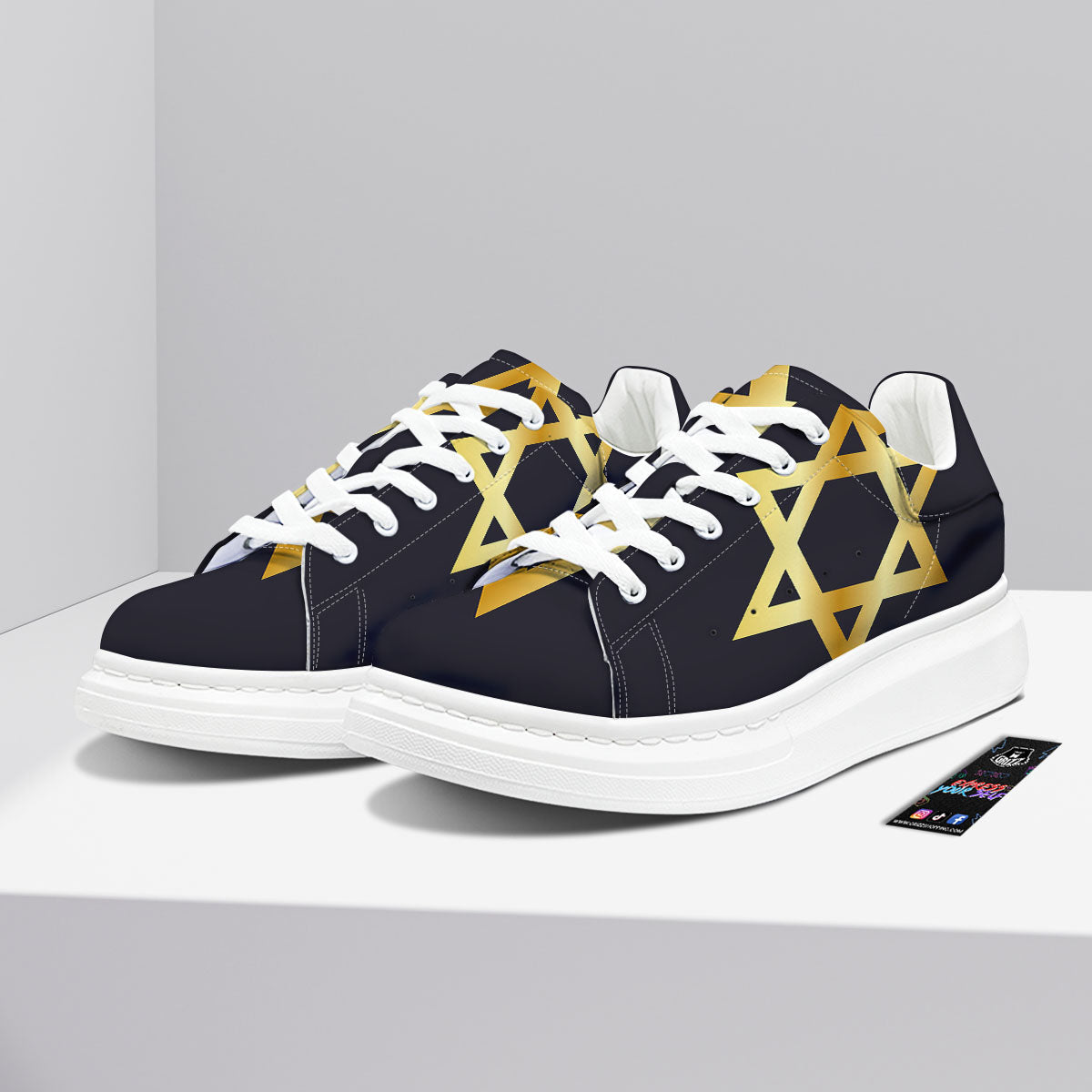 Star Of David Golden Print Platform Shoes-grizzshop