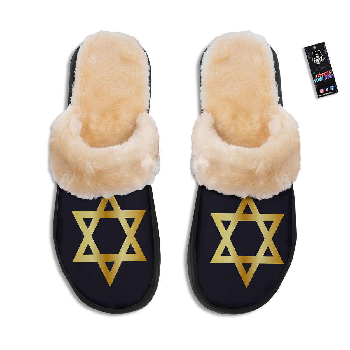 Star Of David Golden Print Slippers-grizzshop
