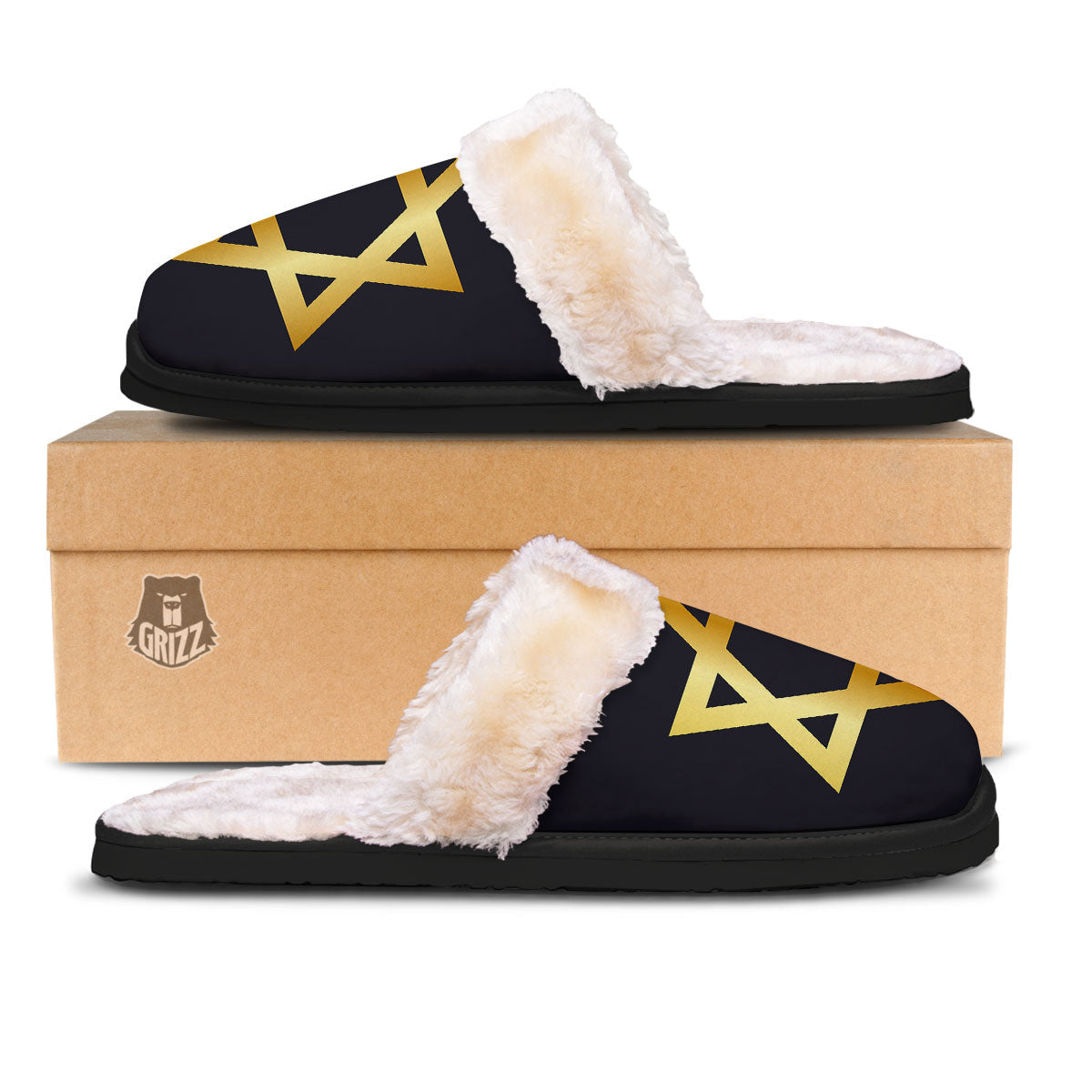 Star Of David Golden Print Slippers-grizzshop