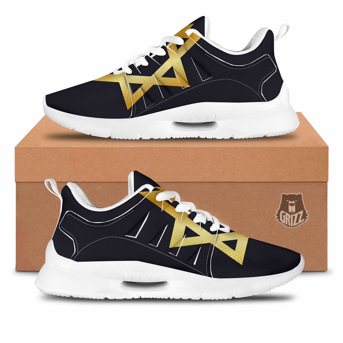 Star Of David Golden Print Tennis Shoes-grizzshop
