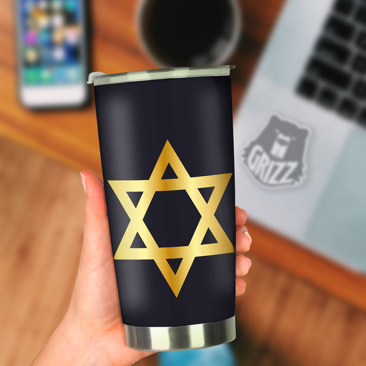 Star Of David Golden Print Tumbler-grizzshop