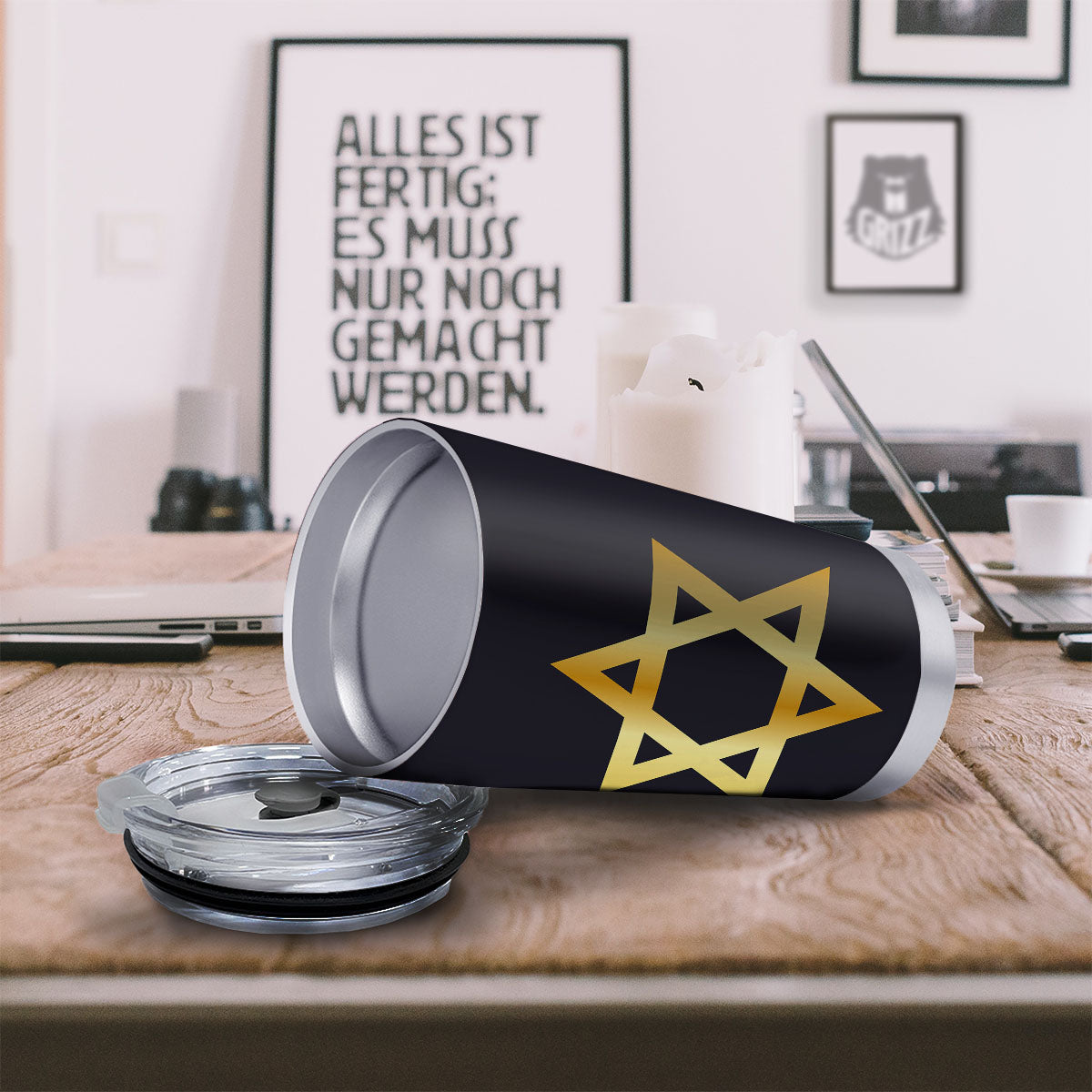 Star Of David Golden Print Tumbler-grizzshop