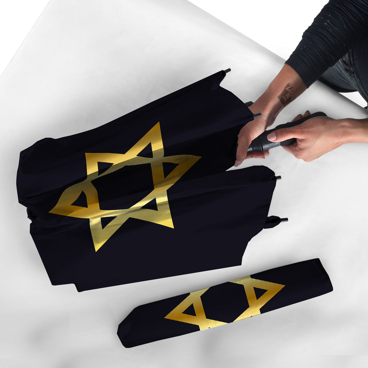 Star Of David Golden Print Umbrella-grizzshop