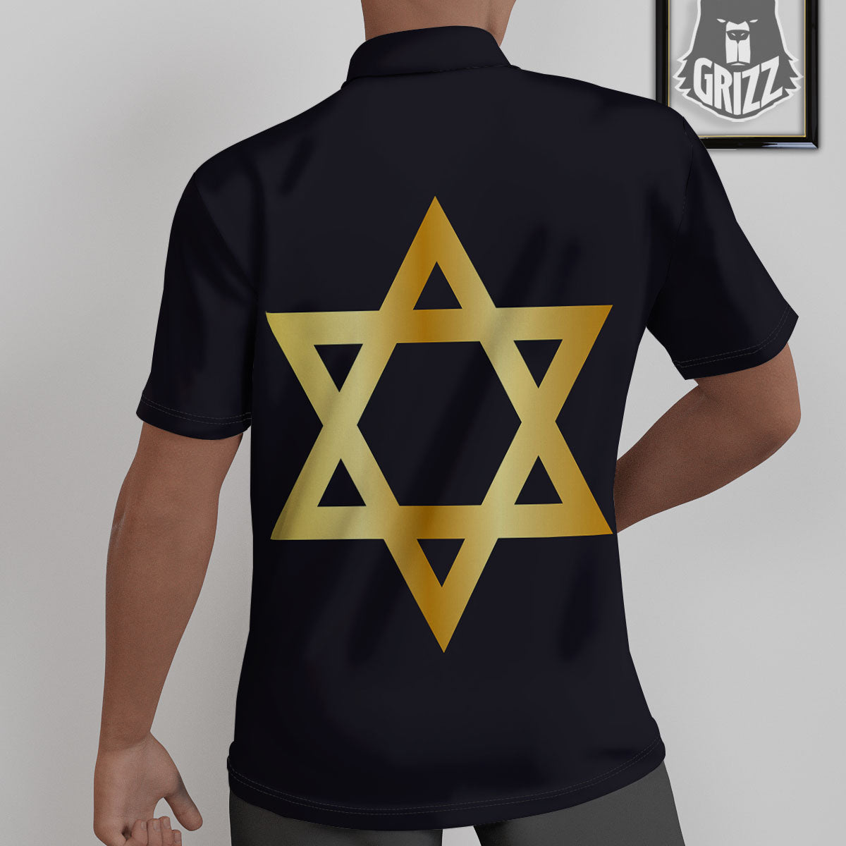 Star Of David Golden Print Untucked Shirts-grizzshop