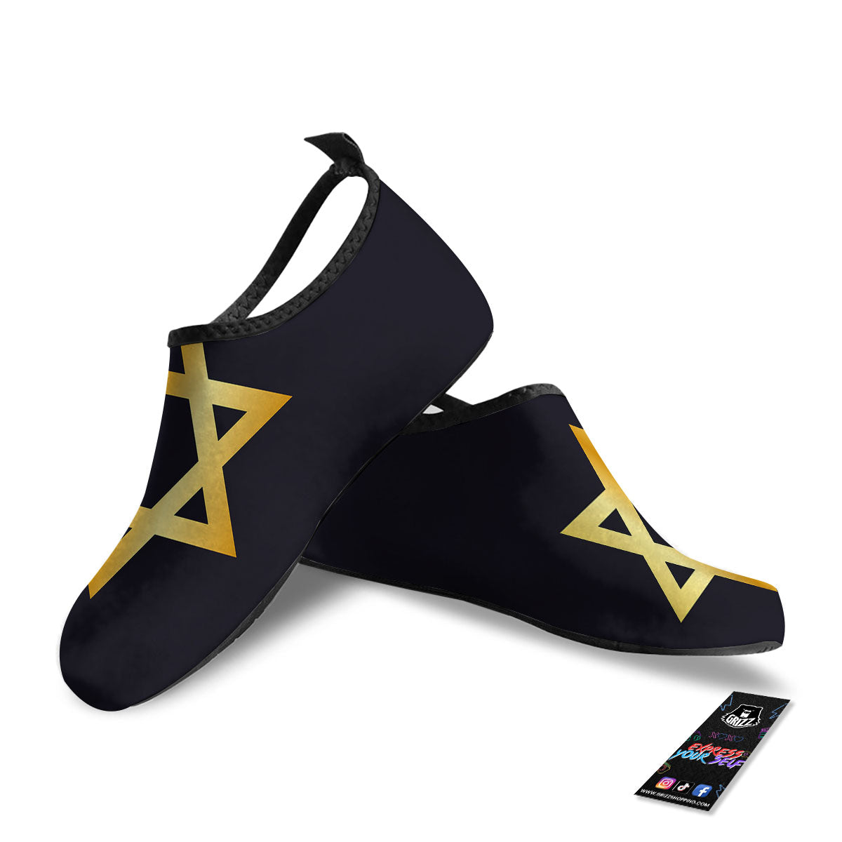 Star Of David Golden Print Water Shoes-grizzshop