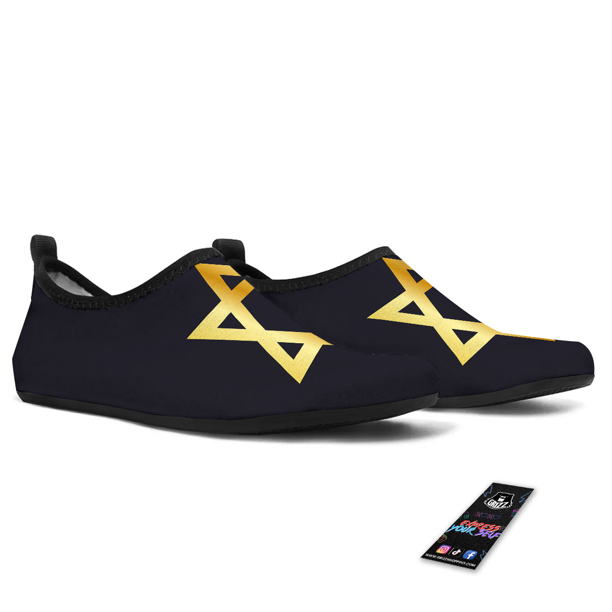 Star Of David Golden Print Water Shoes-grizzshop