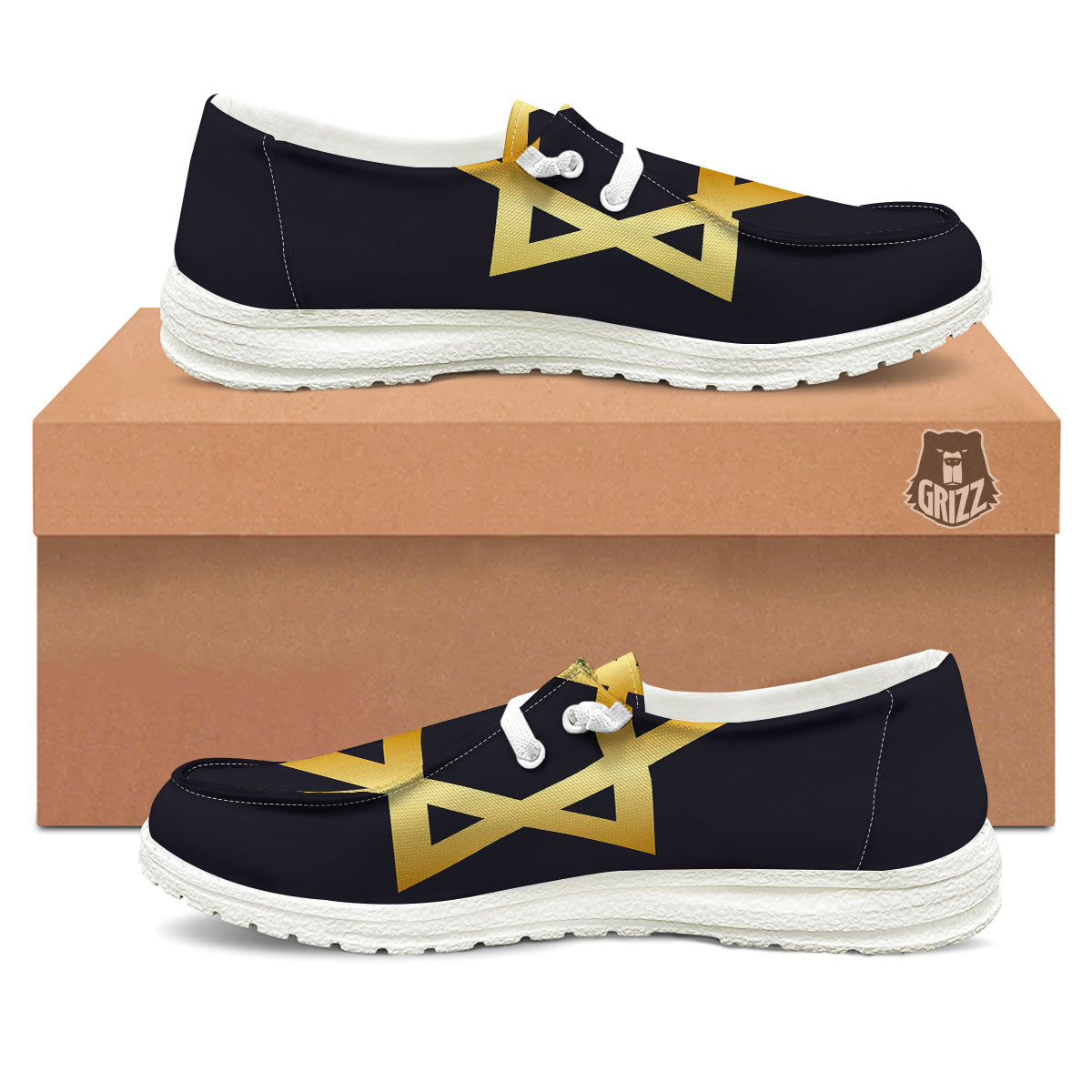 Star Of David Golden Print White Loafers-grizzshop