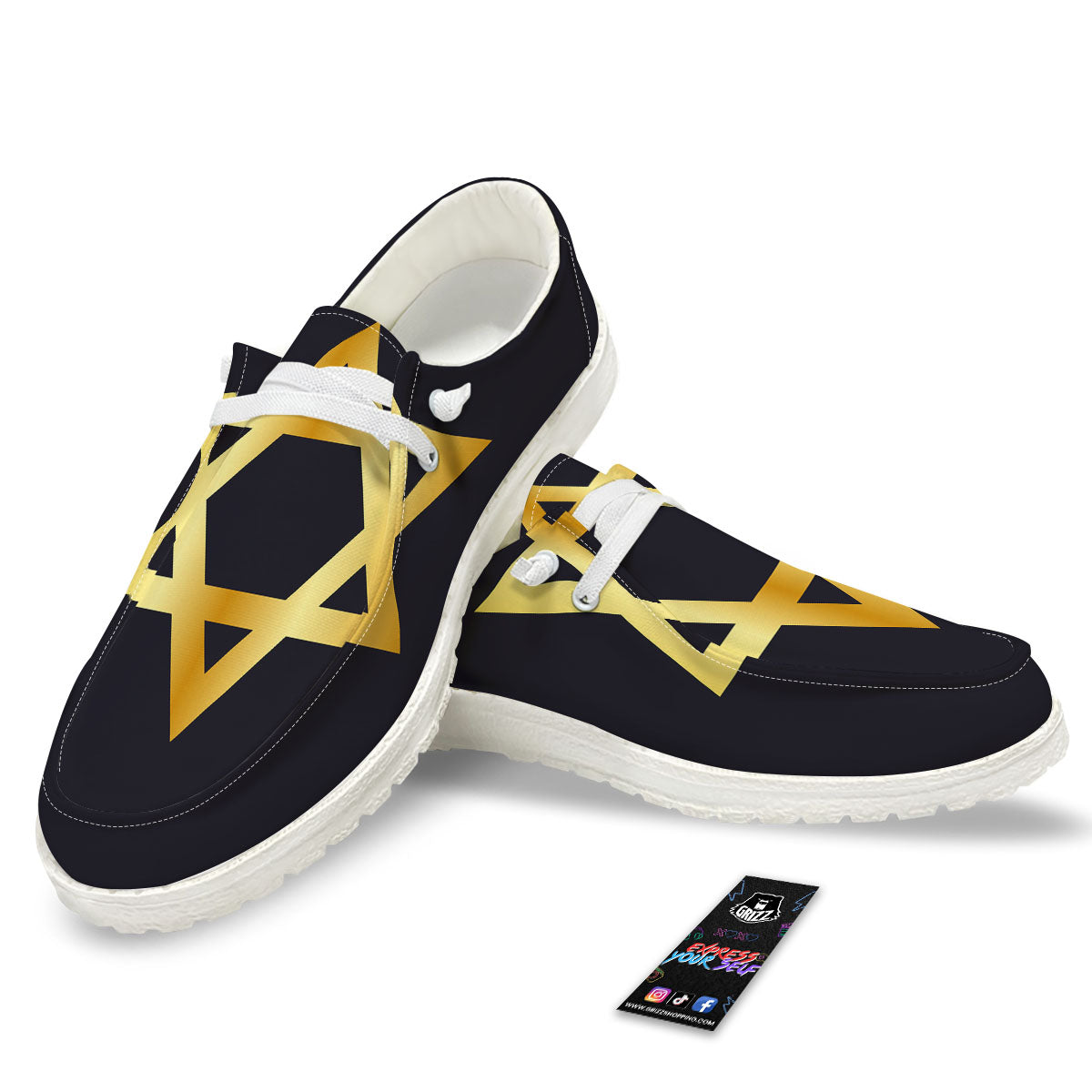 Star Of David Golden Print White Loafers-grizzshop
