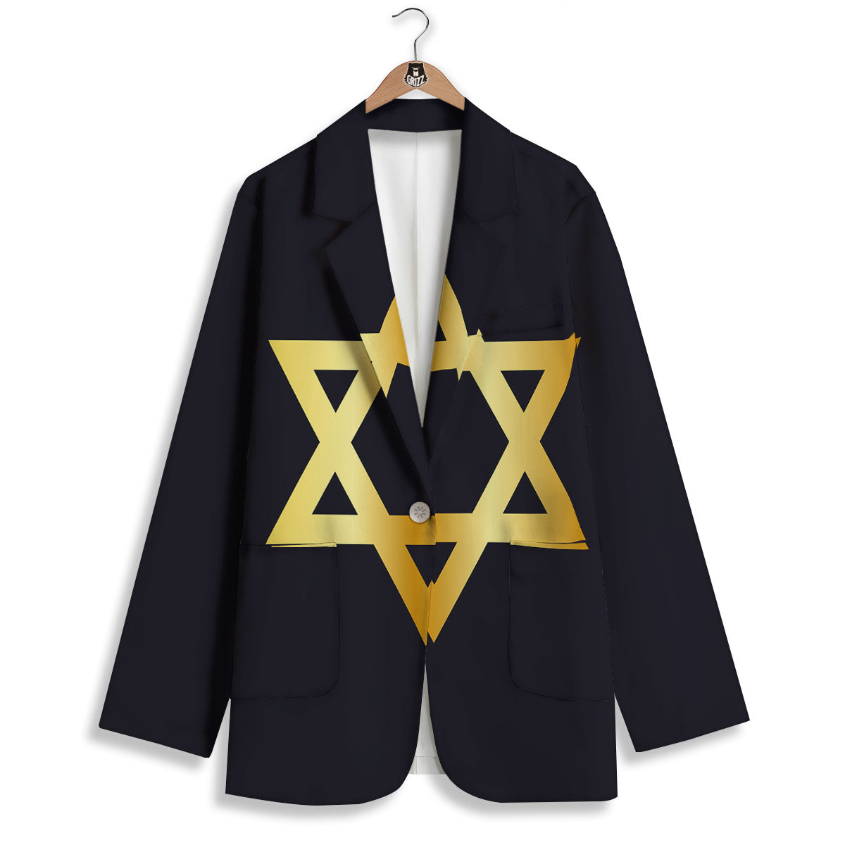 Star Of David Golden Print Women's Blazer-grizzshop