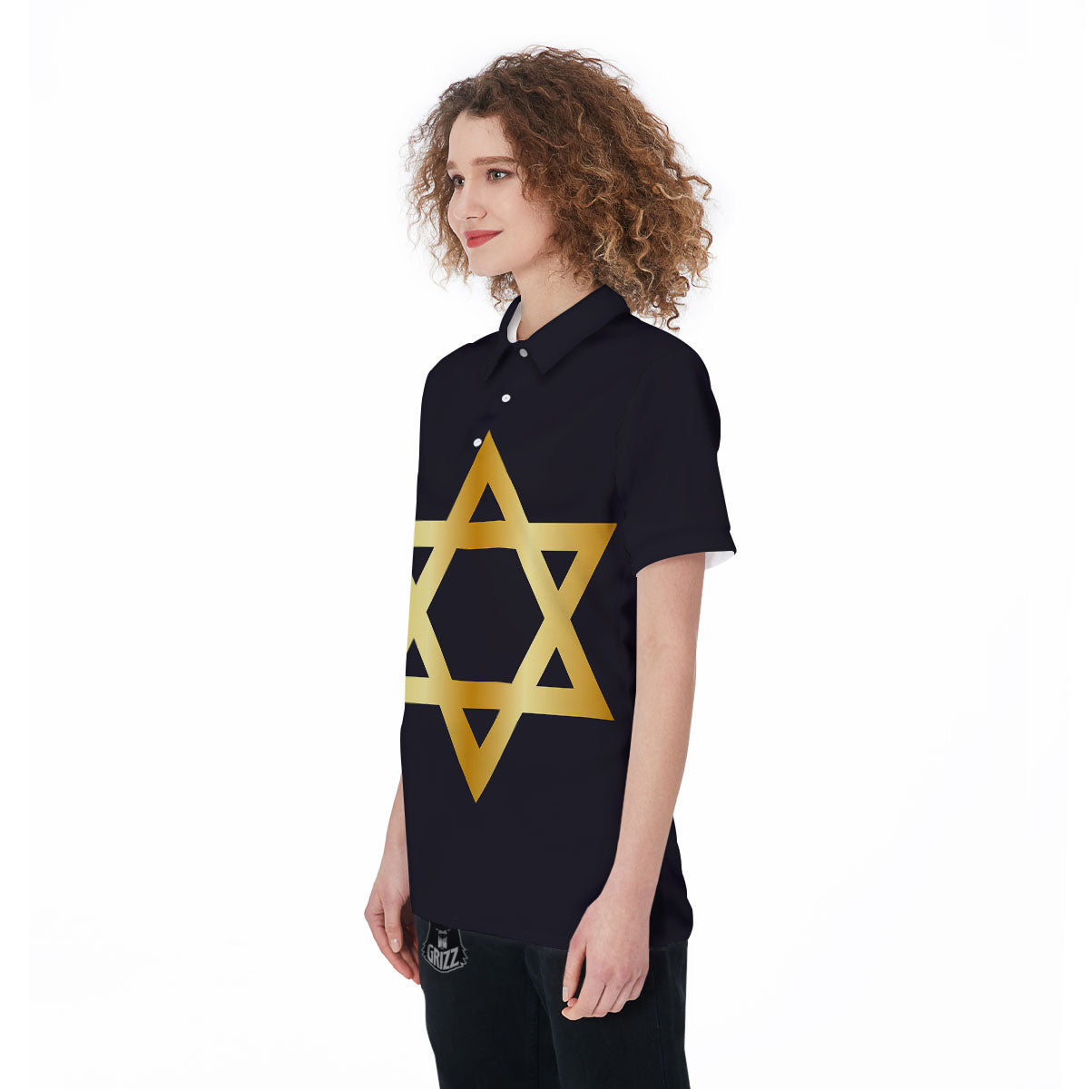 Star Of David Golden Print Women's Golf Shirts-grizzshop