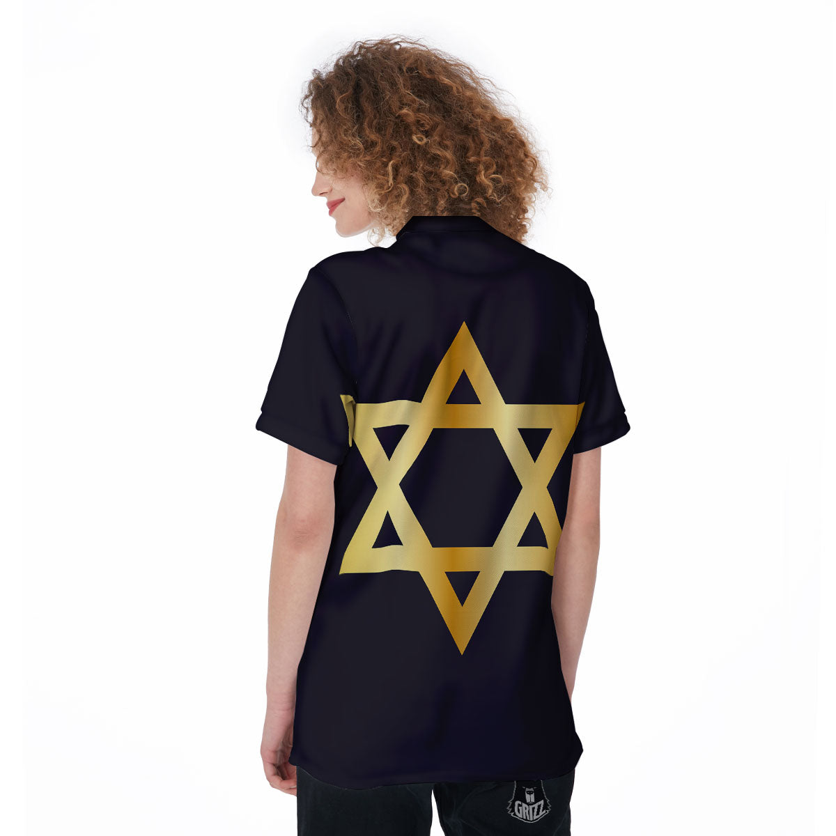 Star Of David Golden Print Women's Golf Shirts-grizzshop