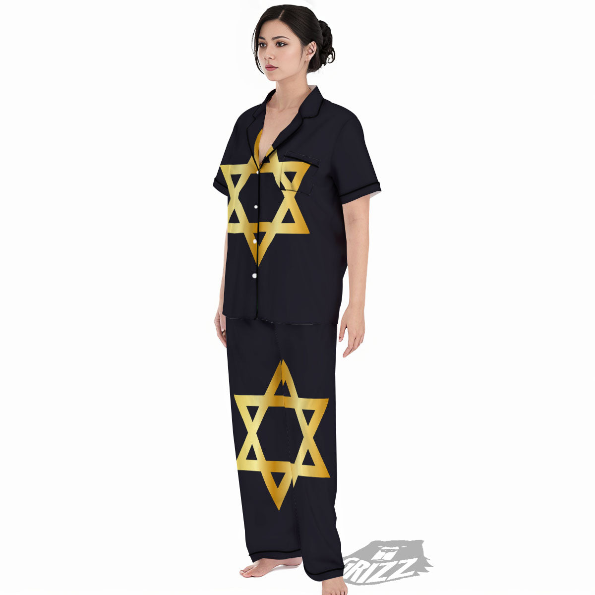 Star Of David Golden Print Women's Pajamas Set-grizzshop