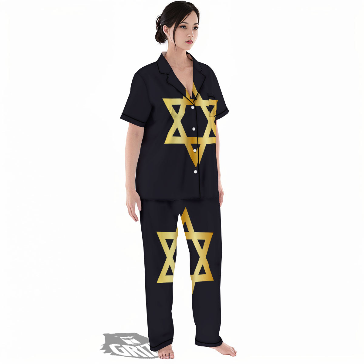 Star Of David Golden Print Women's Pajamas Set-grizzshop