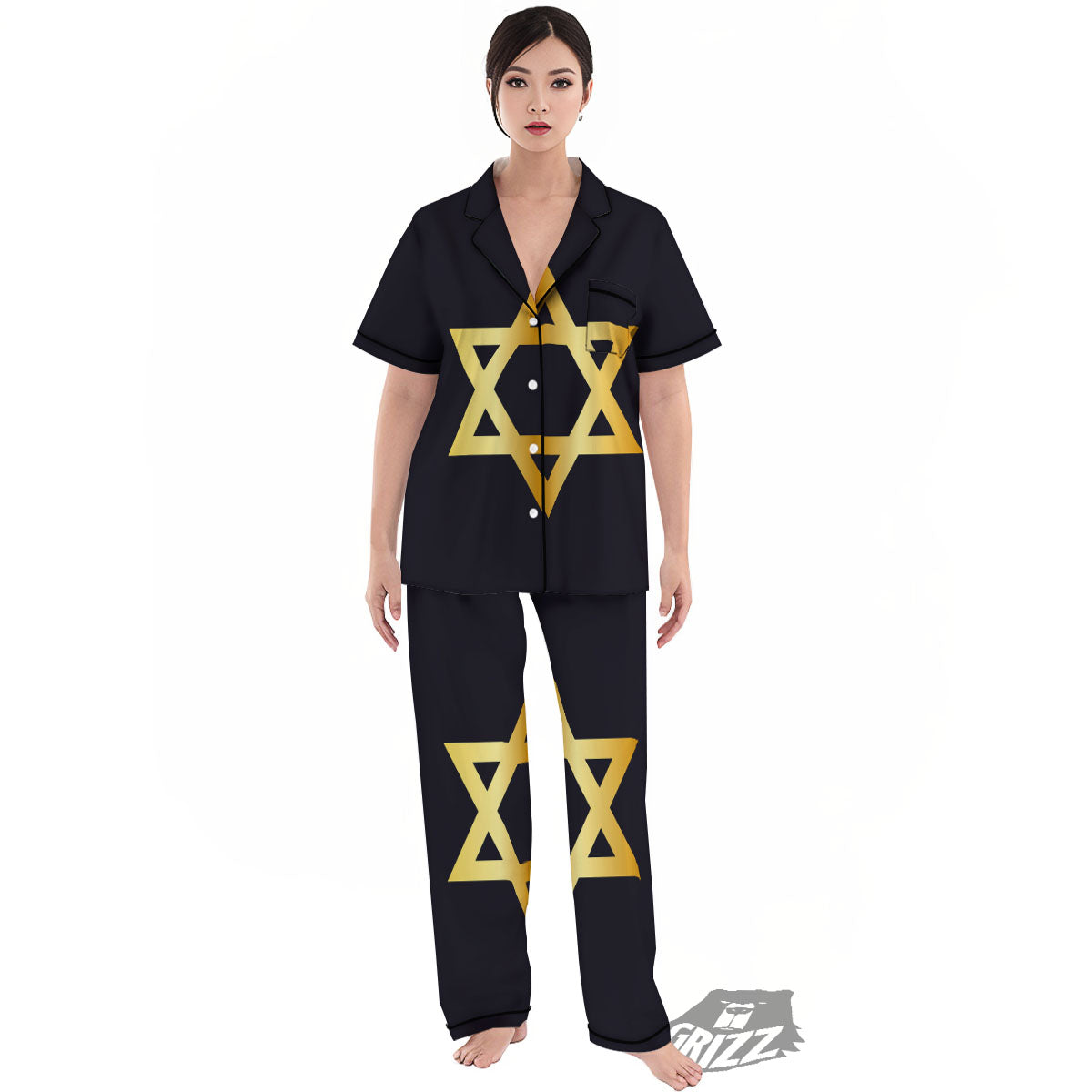 Star Of David Golden Print Women's Pajamas Set-grizzshop