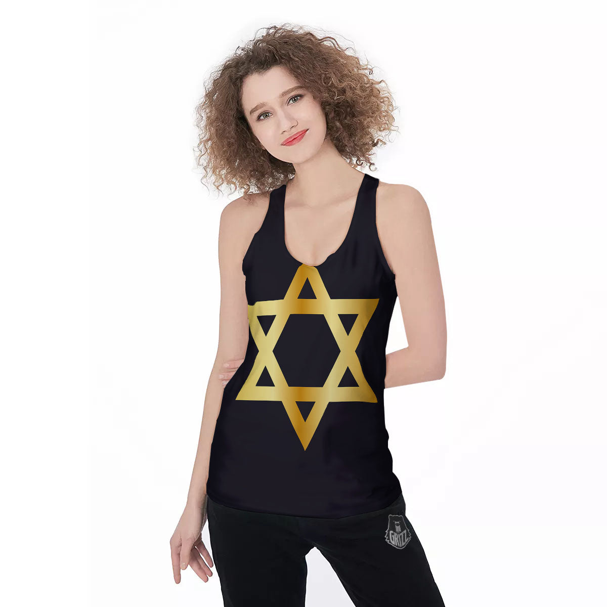 Star Of David Golden Print Women's Racerback Tank Top-grizzshop