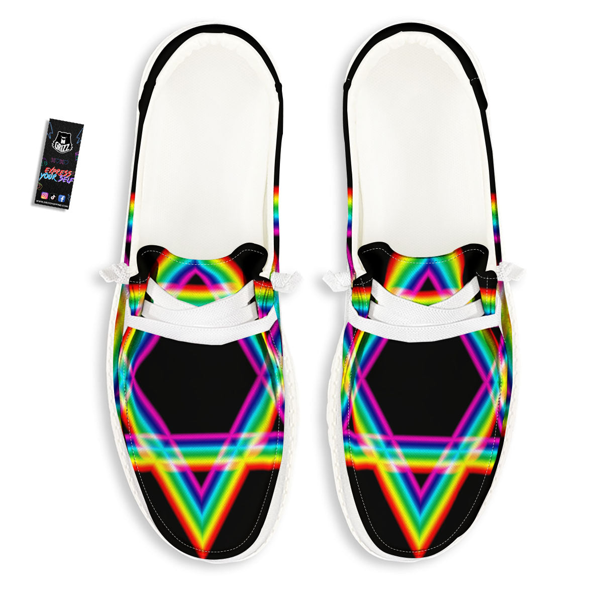 Star Of David Rainbow Print Black Loafers-grizzshop