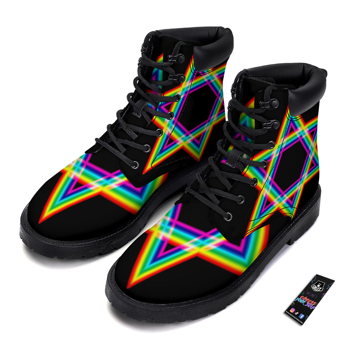 Star Of David Rainbow Print Boots-grizzshop