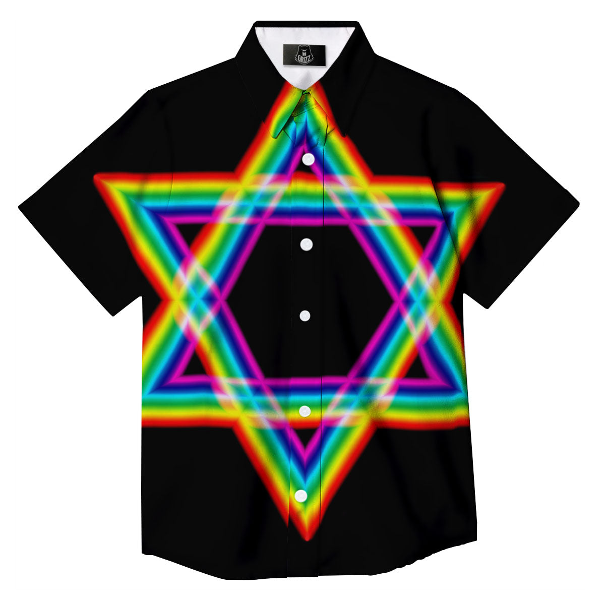 Star Of David Rainbow Print Button Up Shirt-grizzshop