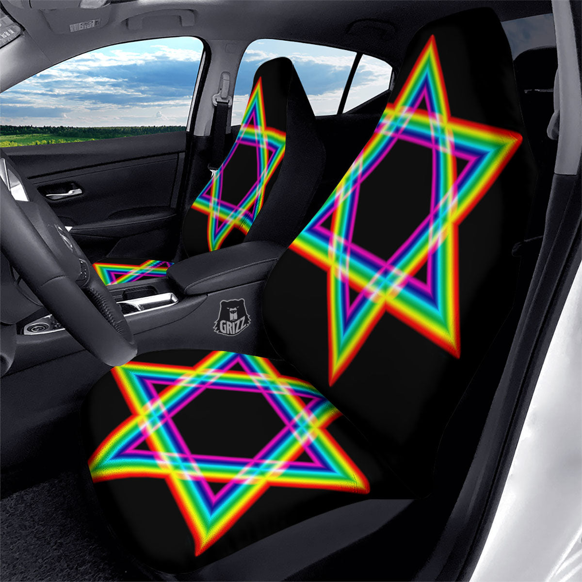Star Of David Rainbow Print Car Seat Covers-grizzshop