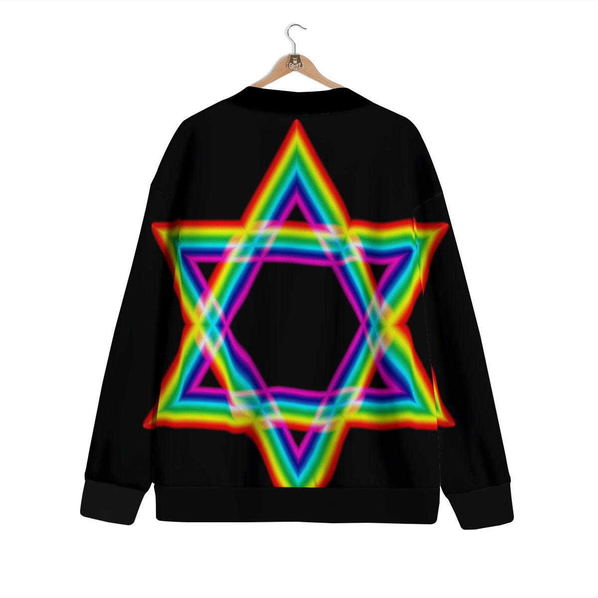 Star Of David Rainbow Print Cardigan-grizzshop