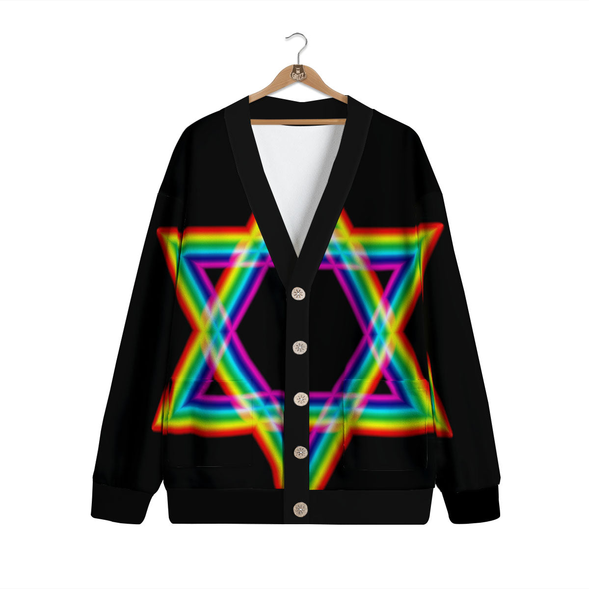 Star Of David Rainbow Print Cardigan-grizzshop