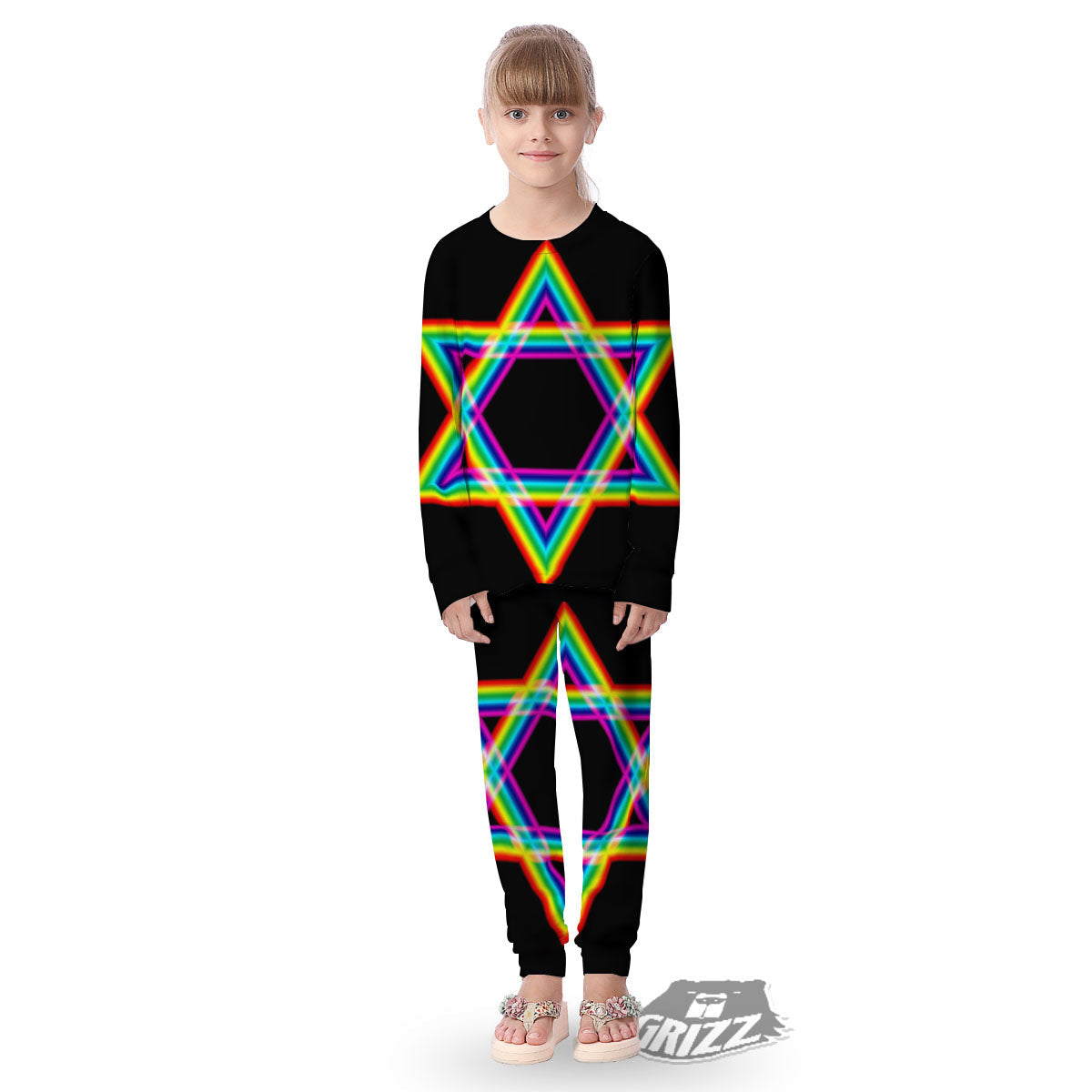 Star Of David Rainbow Print Kid's Pajamas-grizzshop