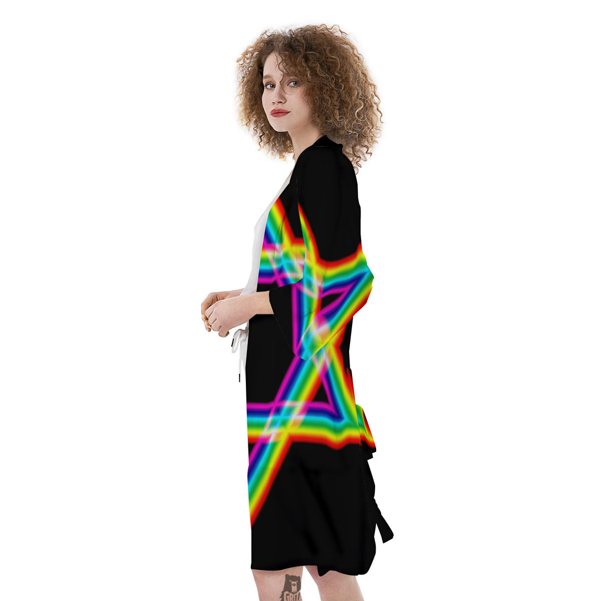 Star Of David Rainbow Print Kimono-grizzshop