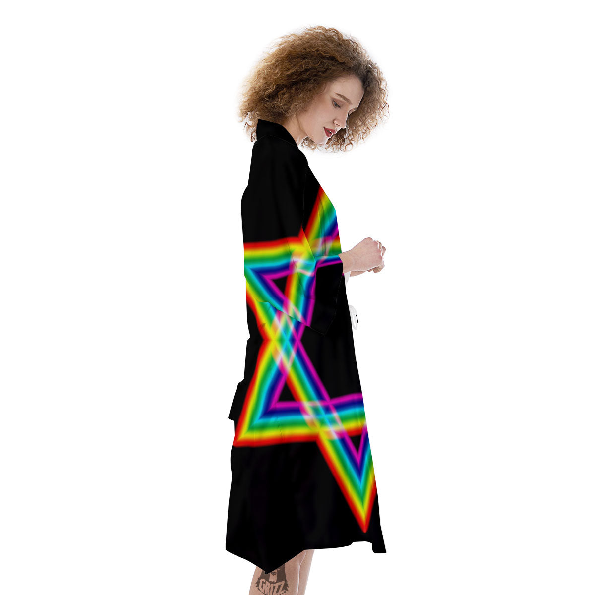 Star Of David Rainbow Print Kimono-grizzshop