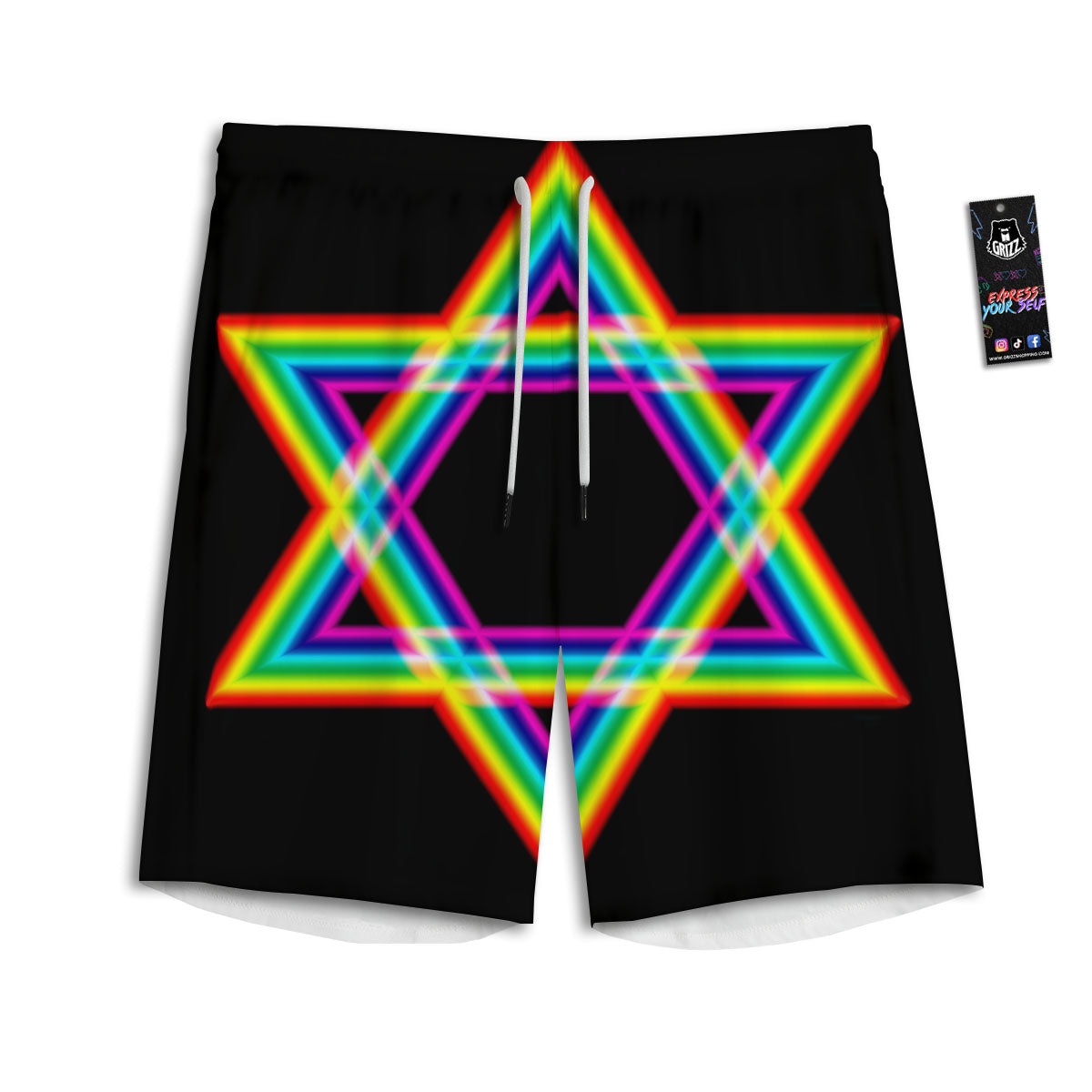Star Of David Rainbow Print Men's Athletic Shorts