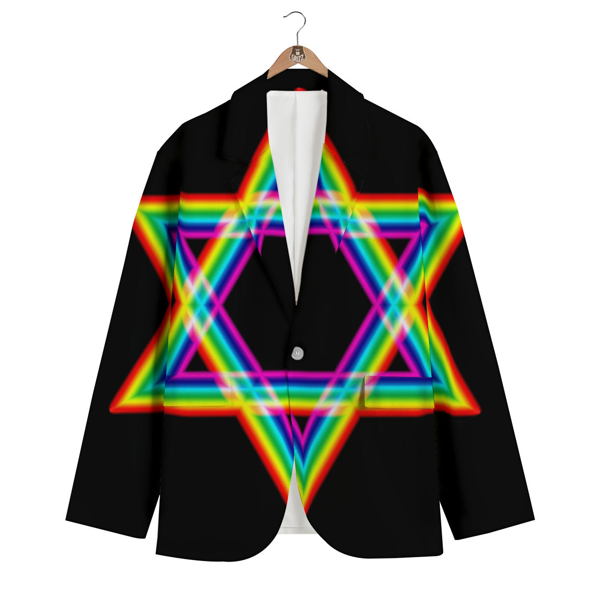 Star Of David Rainbow Print Men's Blazer-grizzshop