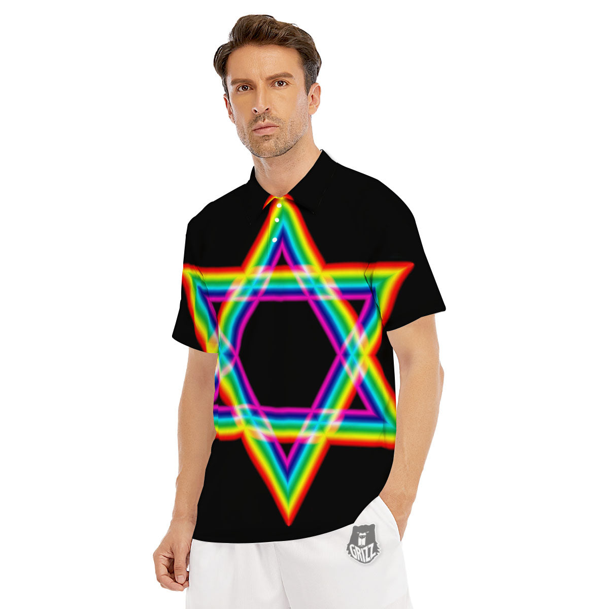 Star Of David Rainbow Print Men's Golf Shirts-grizzshop