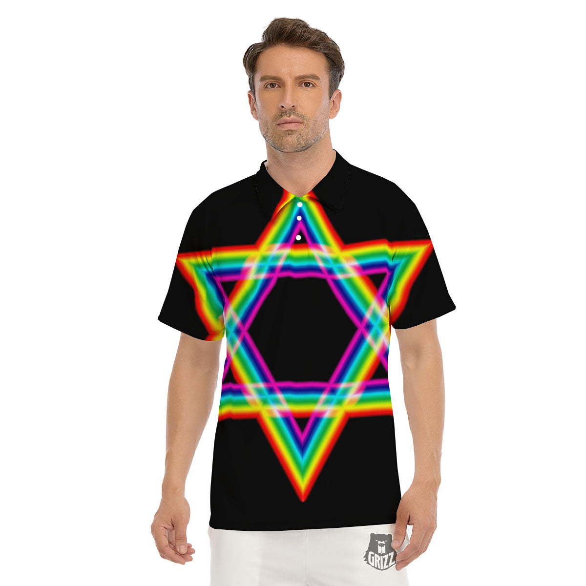 Star Of David Rainbow Print Men's Golf Shirts-grizzshop