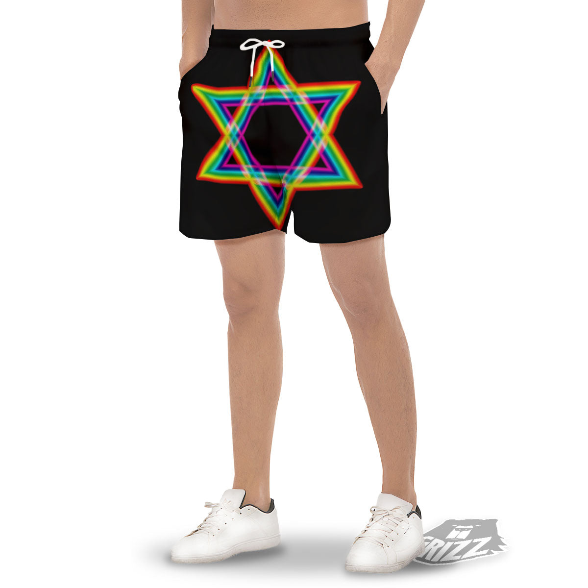 Star Of David Rainbow Print Men's Gym Shorts-grizzshop
