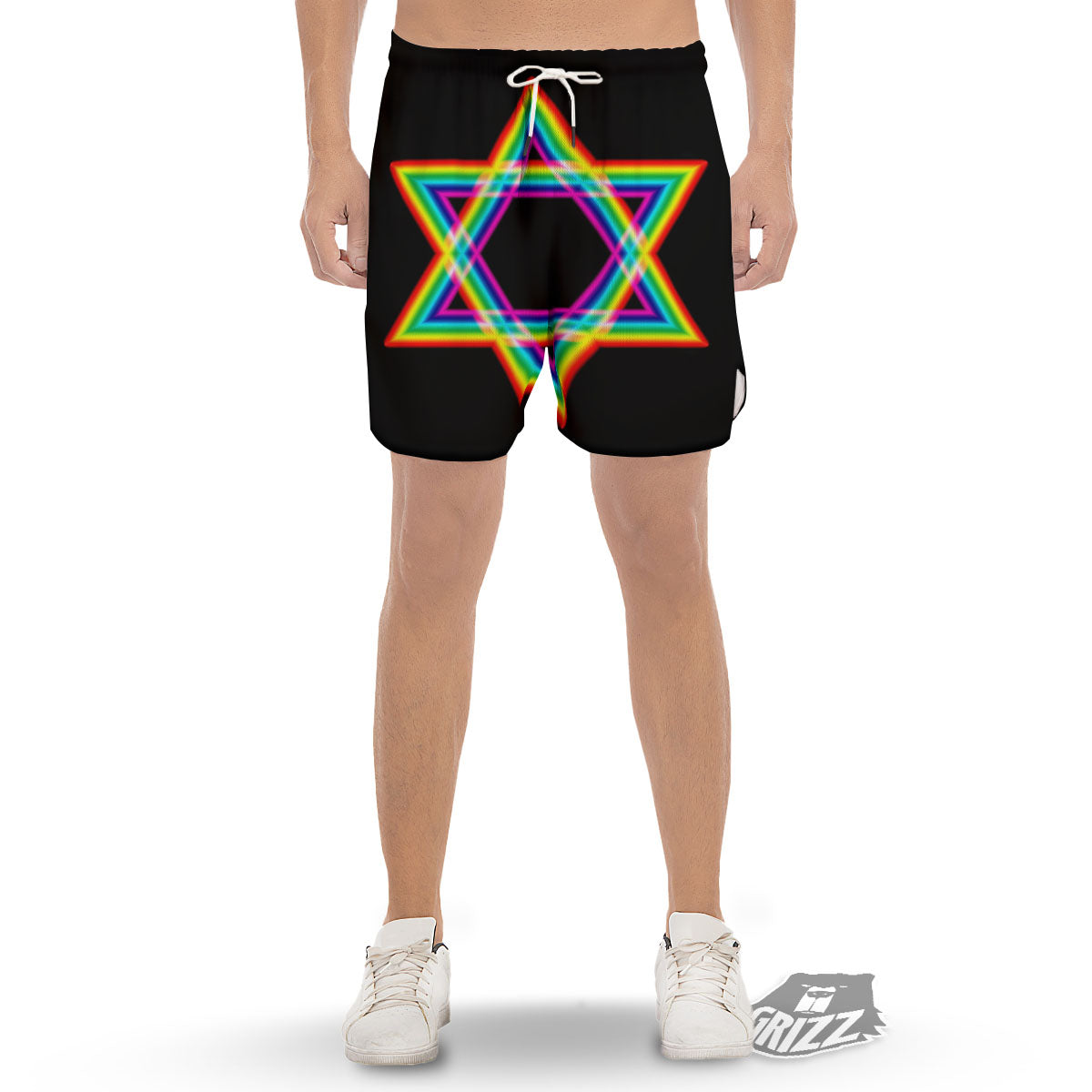 Star Of David Rainbow Print Men's Gym Shorts-grizzshop