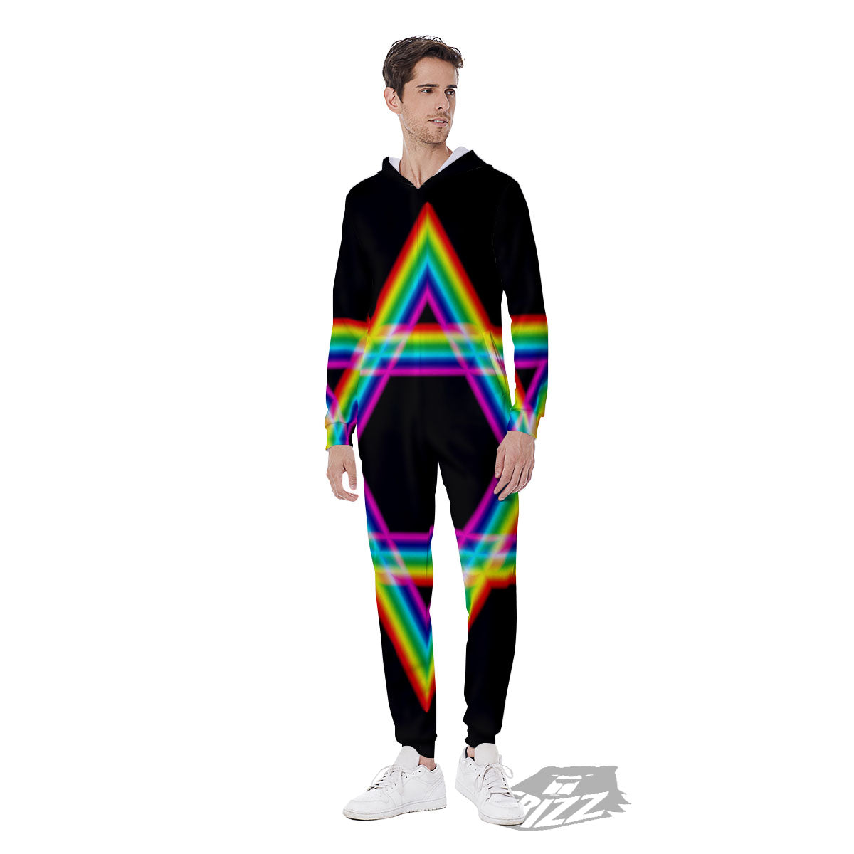 Star Of David Rainbow Print Men's Jumpsuit-grizzshop