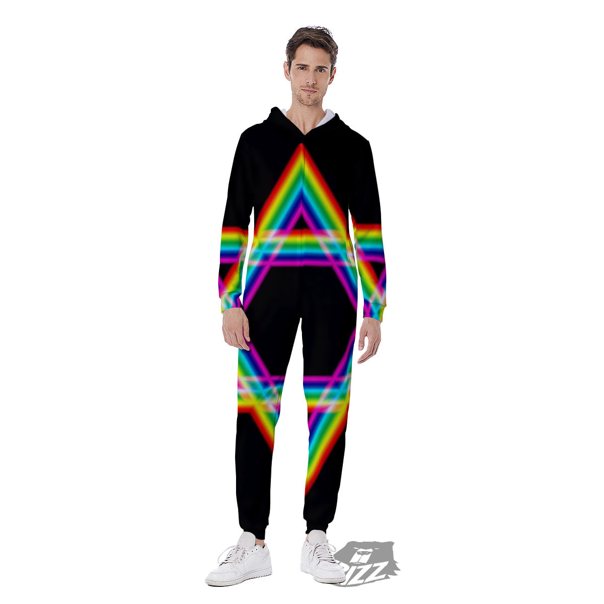 Star Of David Rainbow Print Men's Jumpsuit-grizzshop